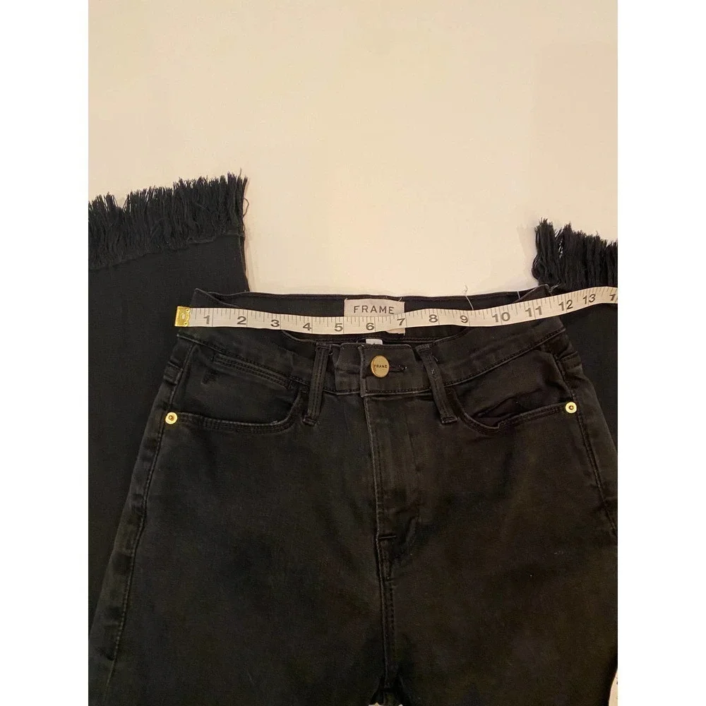 FRAME Black Frayed Hem Jeans Size 25 Cropped Straight Designer Denim - Picture 7 of 8
